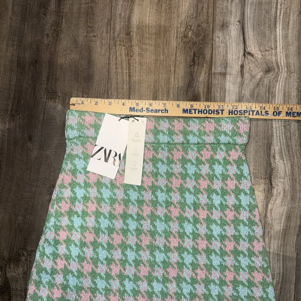 Zara Houndstooth Mini Skirt Pink and Green Size‎ S - Picture 3 of 6